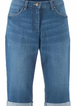 bonprix Bekleidung·Outdoorbekleidung|Bekleidung·Shirts & Tops^Jeans Bermuda Mid Waist mit gekrempeltem Saum blau denim