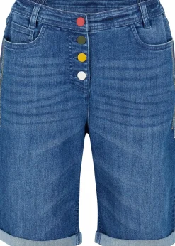 bonprix Bekleidung·Outdoorbekleidung|Bekleidung·Shirts & Tops^Jeans Bermuda Mid Waist mit Stickerei und Bequembund blau denim