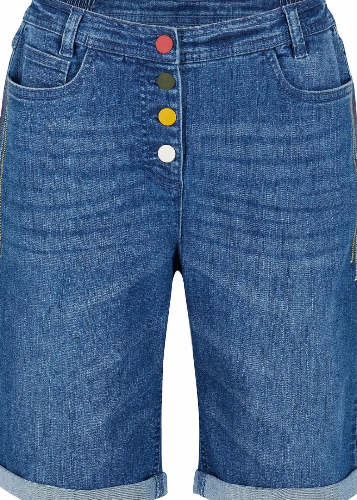 bonprix Bekleidung·Outdoorbekleidung|Bekleidung·Shirts & Tops^Jeans Bermuda Mid Waist mit Stickerei und Bequembund blau denim