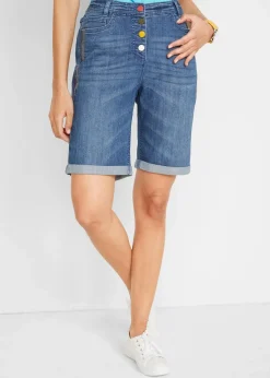 bonprix Bekleidung·Outdoorbekleidung|Bekleidung·Shirts & Tops^Jeans Bermuda Mid Waist mit Stickerei und Bequembund blau denim