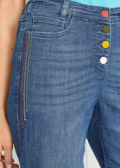 bonprix Bekleidung·Outdoorbekleidung|Bekleidung·Shirts & Tops^Jeans Bermuda Mid Waist mit Stickerei und Bequembund blau denim