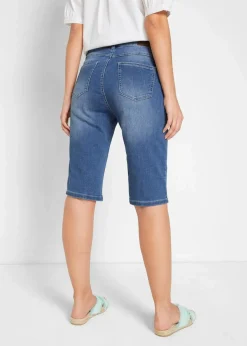 bonprix Bekleidung·Shirts & Tops|Jeans^Jeans Bermuda Mid Waist, Stretch hellblau denim used