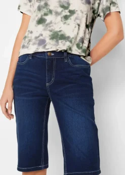 bonprix Jeans|Bekleidung·Shirts & Tops^Jeans Bermuda Mid Waist, Stretch blau denim used