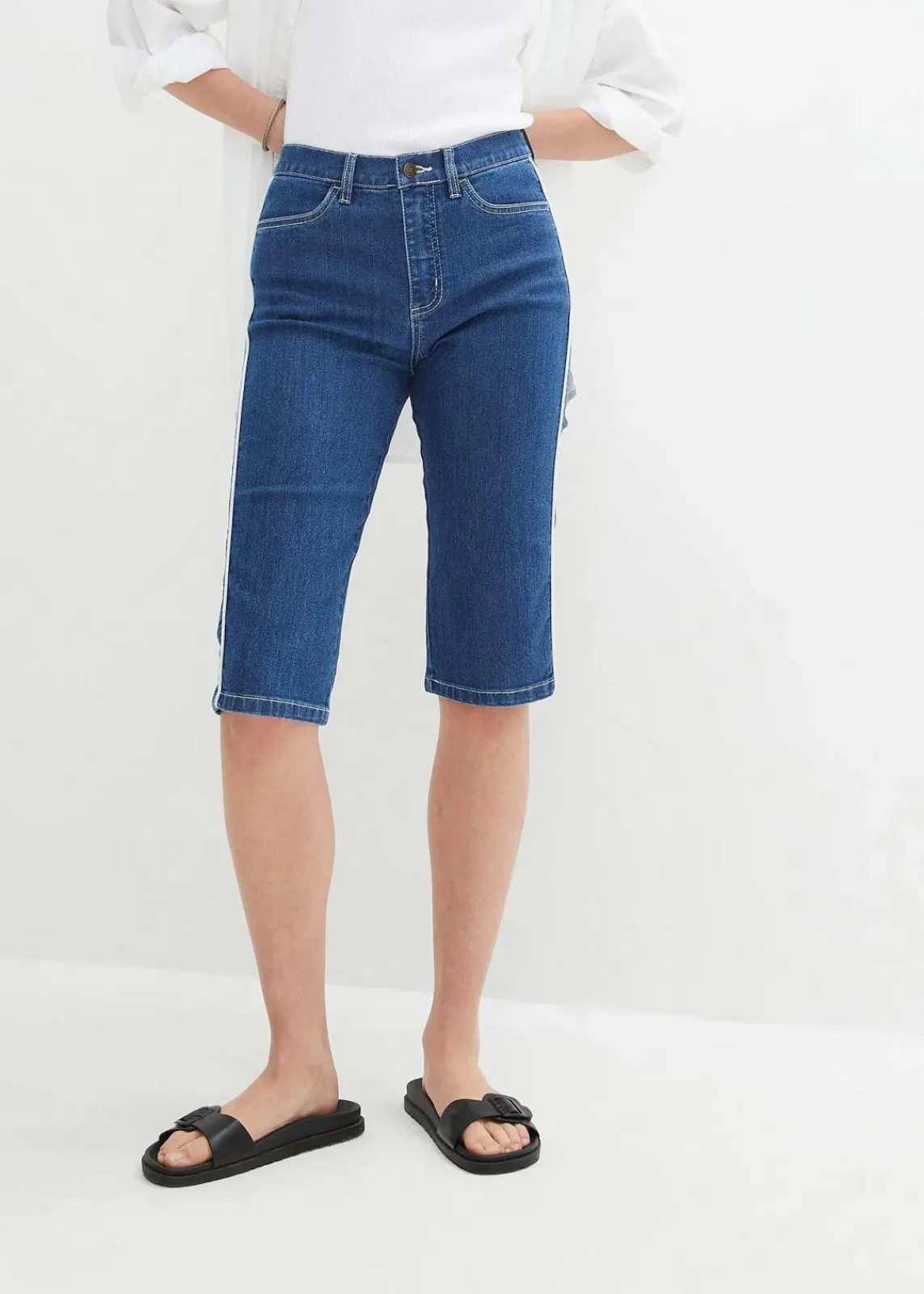 bonprix Jeans|Shorts^Jeans Bermuda Slim Fit High Waist blau denim used
