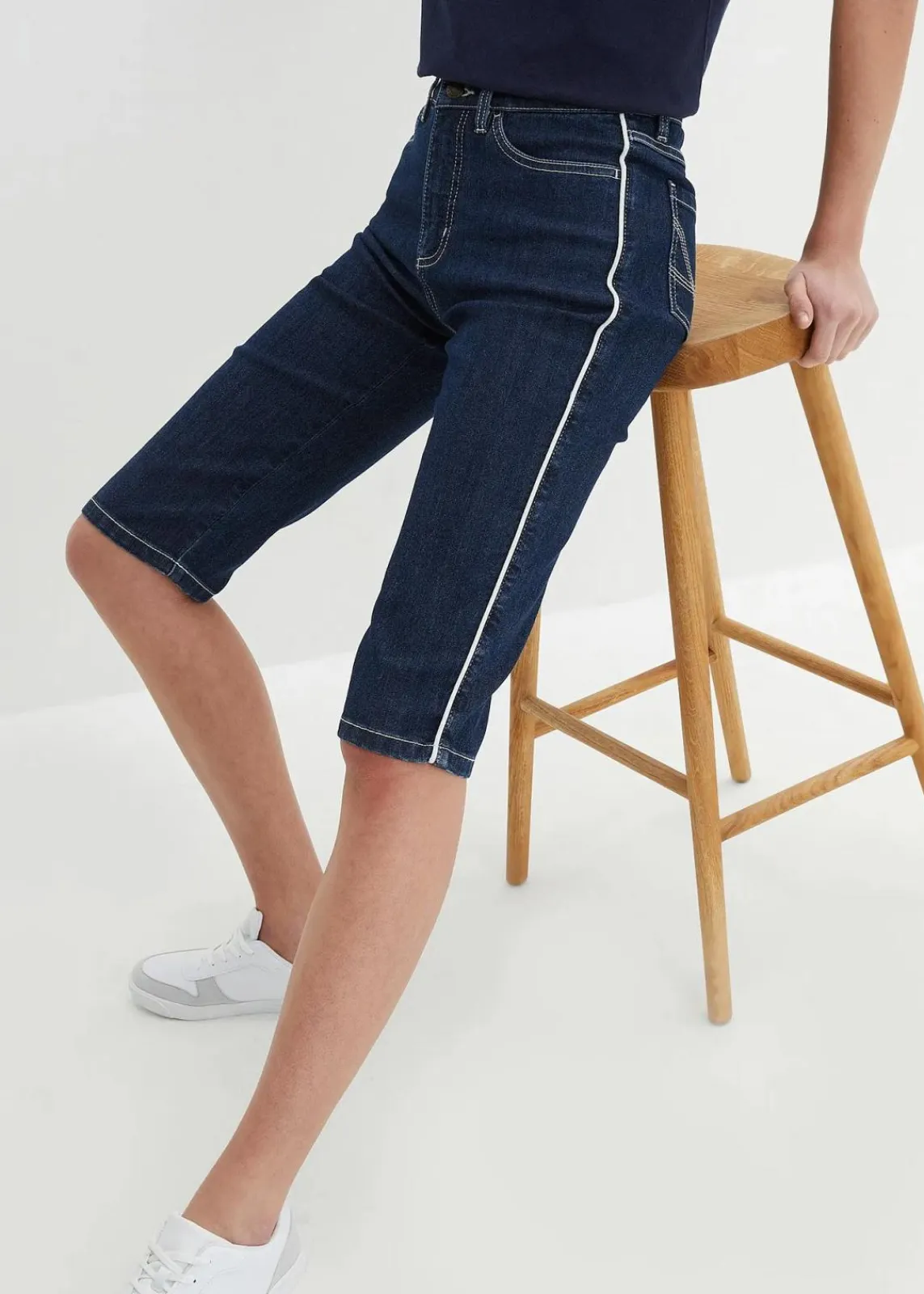 bonprix Bekleidung·Outdoorbekleidung|Bekleidung·Shirts & Tops^Jeans Bermuda Slim Fit High Waist dunkelblau denim used