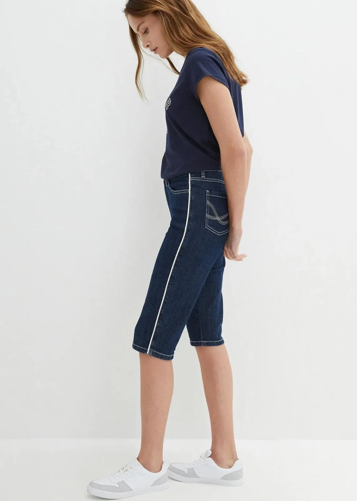 bonprix Bekleidung·Outdoorbekleidung|Bekleidung·Shirts & Tops^Jeans Bermuda Slim Fit High Waist dunkelblau denim used