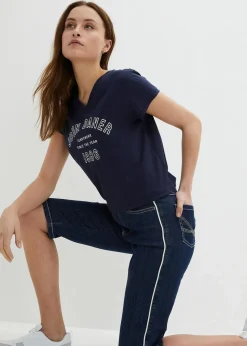 bonprix Bekleidung·Outdoorbekleidung|Bekleidung·Shirts & Tops^Jeans Bermuda Slim Fit High Waist dunkelblau denim used