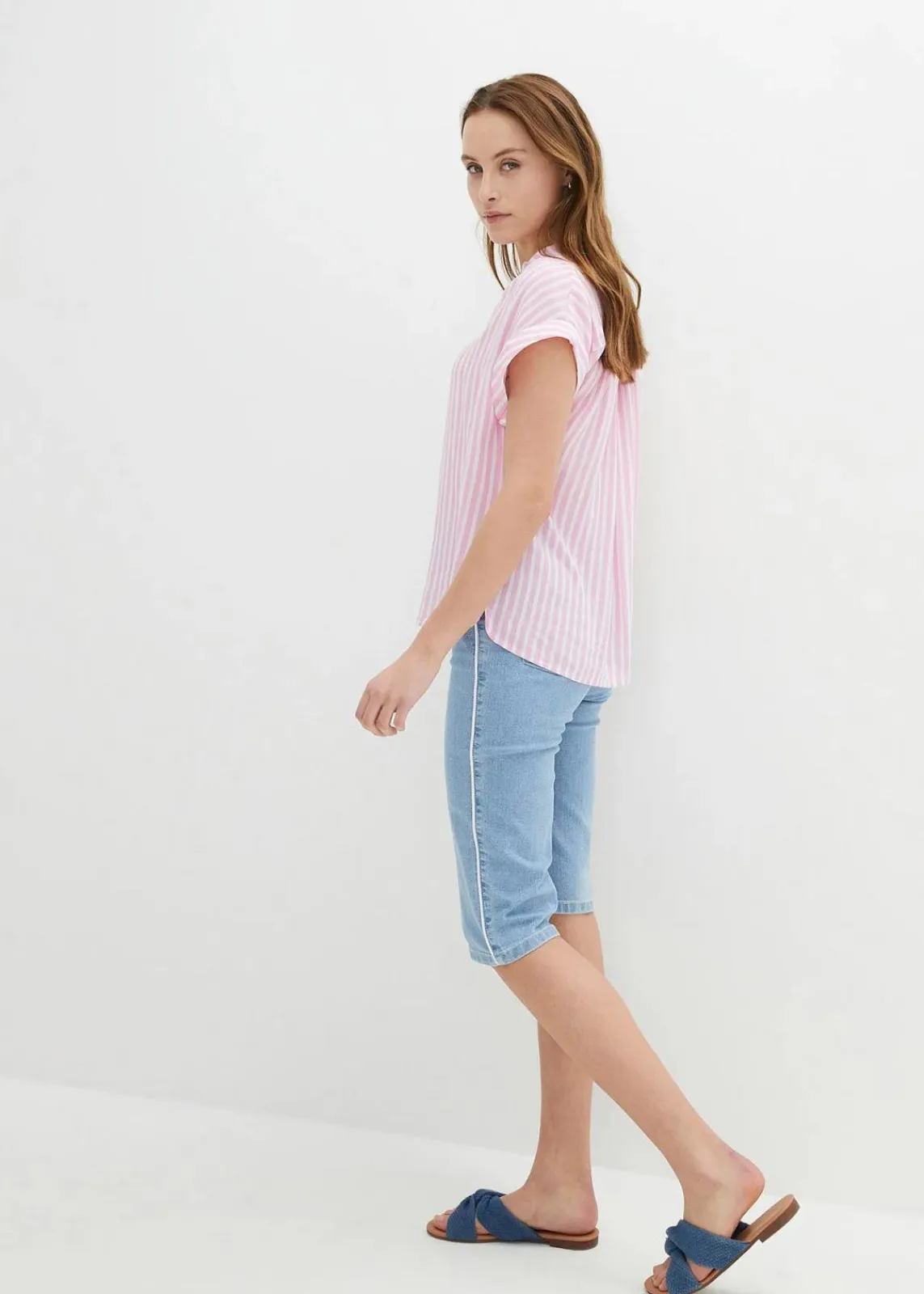 bonprix Jeans|Shorts^Jeans Bermuda Slim Fit High Waist eisblau denim used
