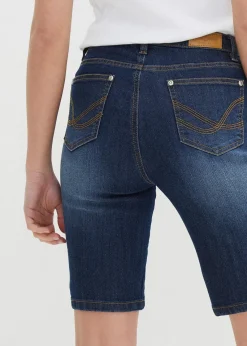 bonprix Jeans|Shorts^Jeans Bermuda Slim Fit Mid Waist dunkelblau denim used
