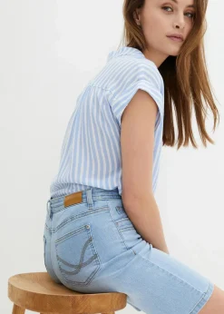 bonprix Jeans|Shorts^Jeans Bermuda Slim Fit Mid Waist eisblau denim used