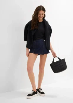 bonprix Jeans|Shorts^Jeans Hosenrock, Mid Waist tiefblau denim ungewaschen