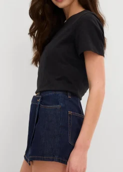 bonprix Jeans|Shorts^Jeans Hosenrock, Mid Waist tiefblau denim ungewaschen