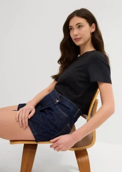 bonprix Jeans|Shorts^Jeans Hosenrock, Mid Waist tiefblau denim ungewaschen