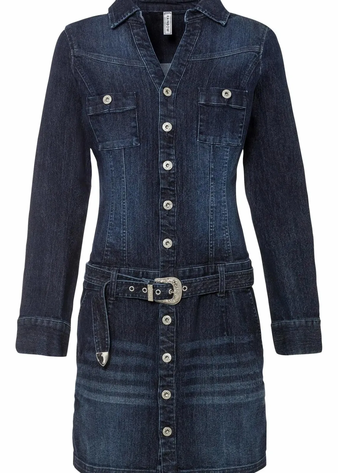 bonprix Kleider^Jeans Kleid mit Gürtel tiefblau denim ungewaschen