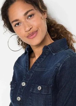 bonprix Kleider^Jeans Kleid mit Gürtel tiefblau denim ungewaschen