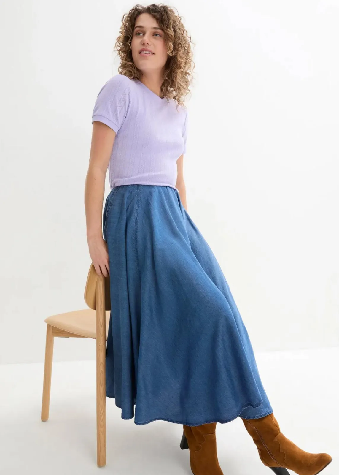 bonprix Röcke^Jeans Rock, High Waist, Bequembund blau denim