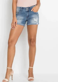 bonprix Bekleidung·Outdoorbekleidung|Bekleidung·Shirts & Tops^Jeans Shorts Mid Waist blau denim
