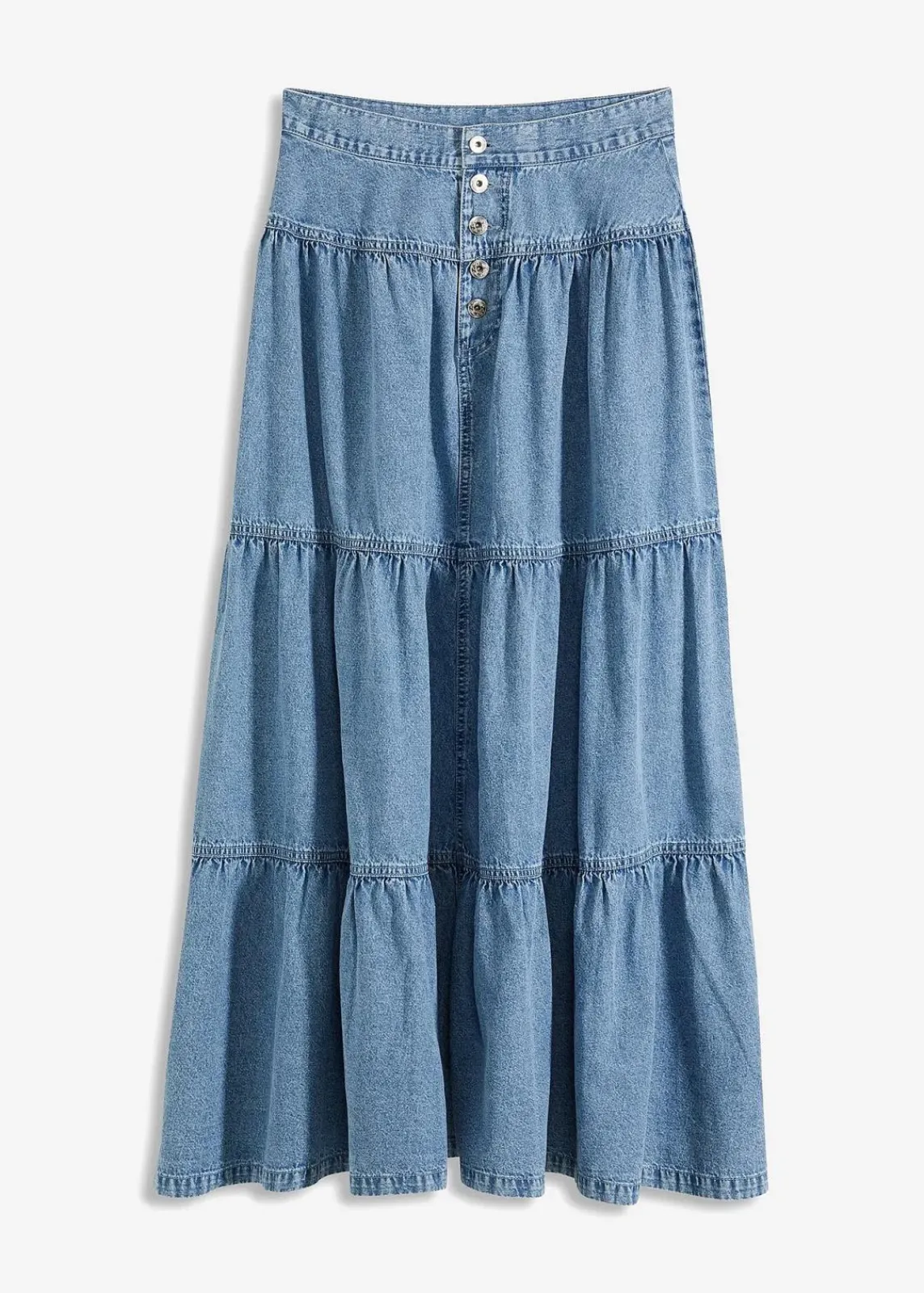 bonprix Bekleidung·Sportbekleidung|Röcke^Jeans Stufenrock mit Knopfleiste eisblau denim