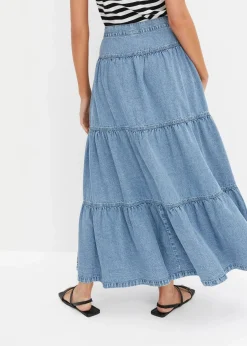 bonprix Bekleidung·Sportbekleidung|Röcke^Jeans Stufenrock mit Knopfleiste eisblau denim
