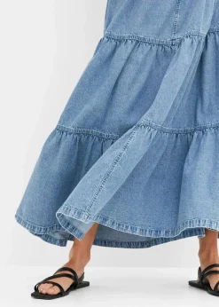 bonprix Bekleidung·Sportbekleidung|Röcke^Jeans Stufenrock mit Knopfleiste eisblau denim