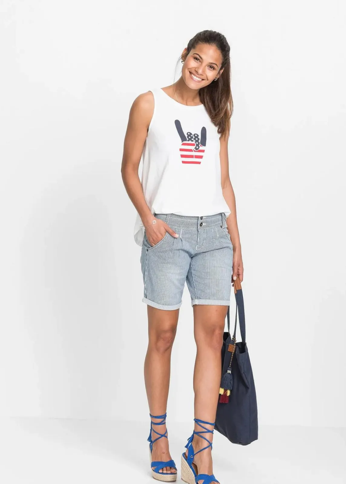 bonprix Shorts|Jeans^Jeans-Bermuda Low Waist blau gestreift