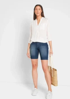 bonprix Bekleidung·Outdoorbekleidung|Bekleidung·Shirts & Tops^Jeans-Bermuda Mid Waist blau denim used