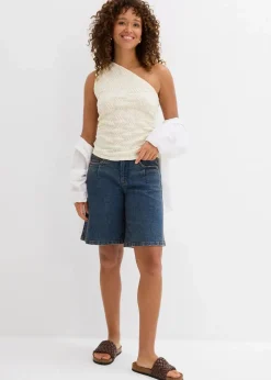 bonprix Bekleidung·Outdoorbekleidung|Bekleidung·Shirts & Tops^Jeans-Bermuda Mid Waist blau denim used