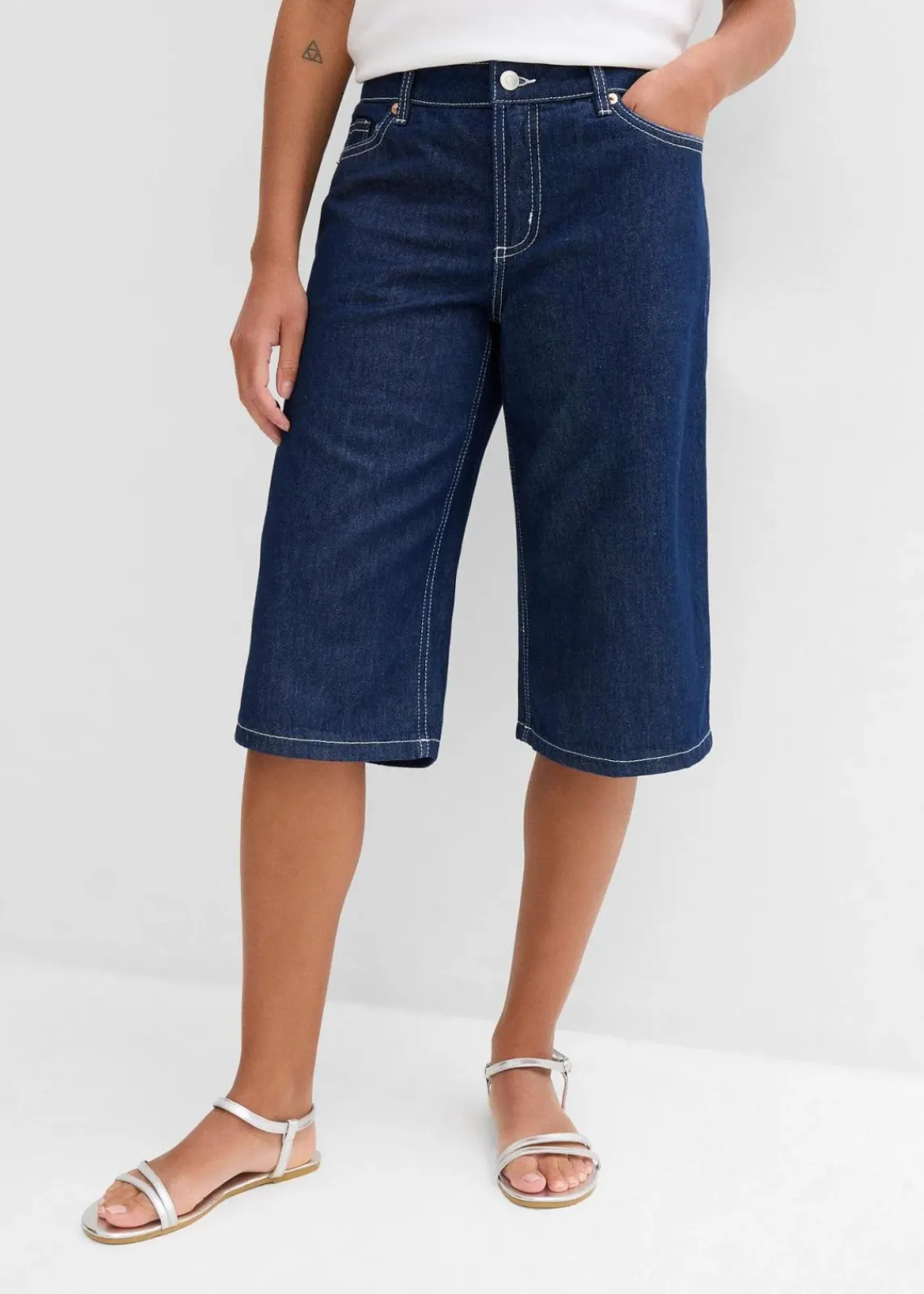 bonprix Jeans|Shorts^Jeans-Bermuda Mid Waist, Low Stretch tiefblau denim ungewaschen