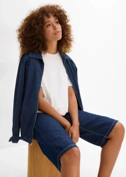 bonprix Jeans|Shorts^Jeans-Bermuda Mid Waist, Low Stretch tiefblau denim ungewaschen
