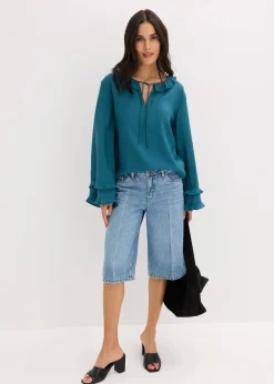 bonprix Bekleidung·Outdoorbekleidung|Bekleidung·Shirts & Tops^Jeans-Bermuda Mid Waist, Low Stretch blau denim used