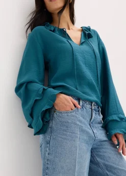 bonprix Bekleidung·Outdoorbekleidung|Bekleidung·Shirts & Tops^Jeans-Bermuda Mid Waist, Low Stretch blau denim used