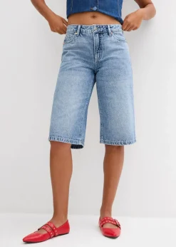 bonprix Bekleidung·Outdoorbekleidung|Bekleidung·Shirts & Tops^Jeans-Bermuda Mid Waist, Low Stretch blau denim used