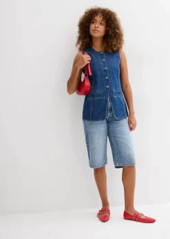 bonprix Bekleidung·Outdoorbekleidung|Bekleidung·Shirts & Tops^Jeans-Bermuda Mid Waist, Low Stretch blau denim used