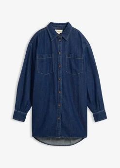 bonprix Bekleidung·Jacken & Mäntel|Blusen & Tuniken^Jeansbluse aus schwerem Denim, reine Baumwolle, Oversized tiefblau denim ungewaschen