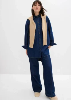 bonprix Bekleidung·Jacken & Mäntel|Blusen & Tuniken^Jeansbluse aus schwerem Denim, reine Baumwolle, Oversized tiefblau denim ungewaschen