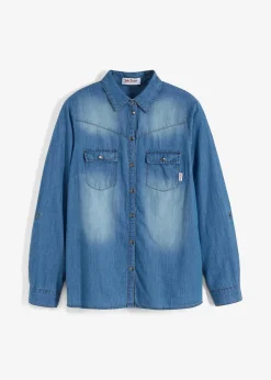 bonprix Bekleidung·Jacken & Mäntel|Blusen & Tuniken^Jeansbluse mit Druckknöpfen, Langarm mittelblau