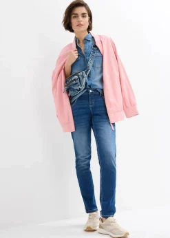 bonprix Bekleidung·Jacken & Mäntel|Blusen & Tuniken^Jeansbluse mit Druckknöpfen, Langarm mittelblau