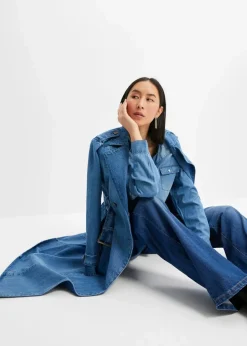 bonprix Bekleidung·Jacken & Mäntel|Blusen & Tuniken^Jeansbluse mit Druckknöpfen, Langarm mittelblau