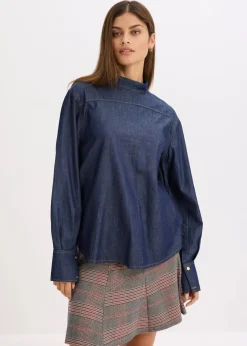 bonprix Bekleidung·Jacken & Mäntel|Blusen & Tuniken^Jeansbluse mit hohen Manschetten tiefblau denim ungewaschen