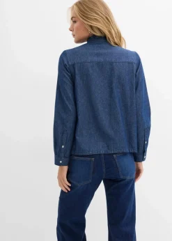 bonprix Bekleidung·Jacken & Mäntel|Blusen & Tuniken^Jeansbluse mit Volants, aus reiner Baumwolle dunkelblau denim