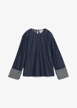 bonprix Bekleidung·Jacken & Mäntel|Blusen & Tuniken^Jeansbluse mit weitem Arm tiefblau denim ungewaschen