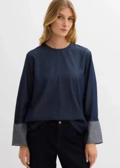 bonprix Bekleidung·Jacken & Mäntel|Blusen & Tuniken^Jeansbluse mit weitem Arm tiefblau denim ungewaschen