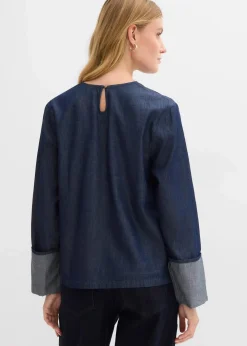 bonprix Bekleidung·Jacken & Mäntel|Blusen & Tuniken^Jeansbluse mit weitem Arm tiefblau denim ungewaschen