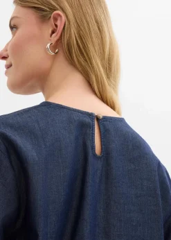 bonprix Bekleidung·Jacken & Mäntel|Blusen & Tuniken^Jeansbluse mit weitem Arm tiefblau denim ungewaschen