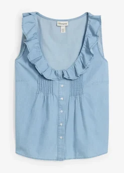 bonprix Blusen & Tuniken|Shirts & Tops^Jeans-Blusentop aus Bio-Baumwolle hellblau denim