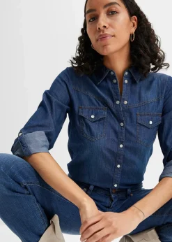 bonprix Bekleidung·Jacken & Mäntel|Blusen & Tuniken^Jeanshemd blau