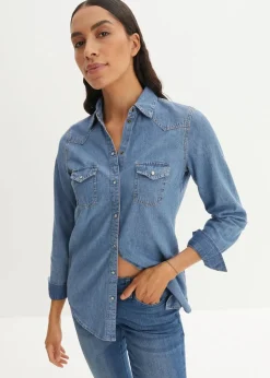 bonprix Bekleidung·Jacken & Mäntel|Blusen & Tuniken^Jeanshemd hellblau