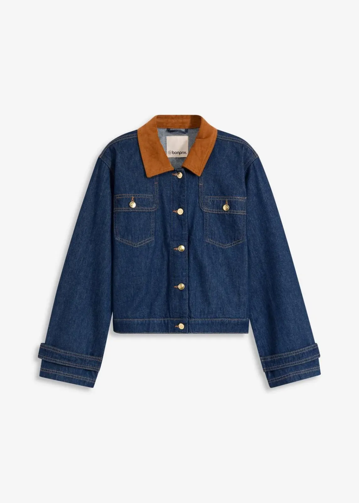 bonprix Bekleidung·Hosen|Jacken & Mäntel^Jeansjacke mit Cordkragen tiefblau denim ungewaschen