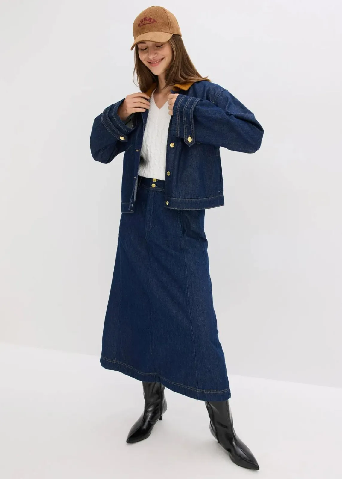 bonprix Bekleidung·Hosen|Jacken & Mäntel^Jeansjacke mit Cordkragen tiefblau denim ungewaschen