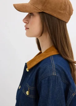 bonprix Bekleidung·Hosen|Jacken & Mäntel^Jeansjacke mit Cordkragen tiefblau denim ungewaschen